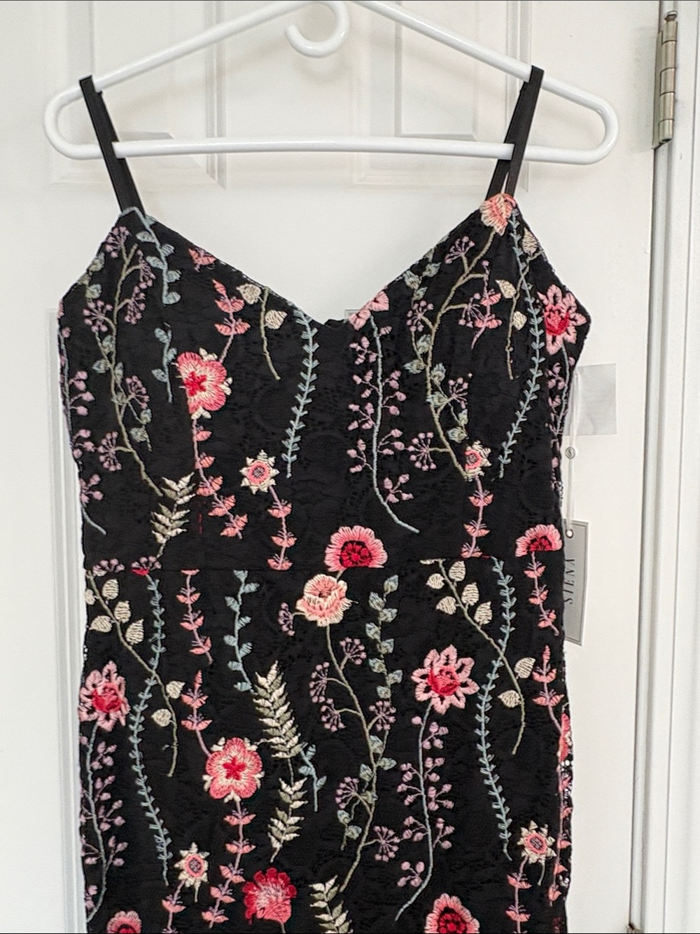 Siena Embroidered Lacy Floral Lined Slip Dress in Black, Pink and Multicolors - Picture 2 of 12
